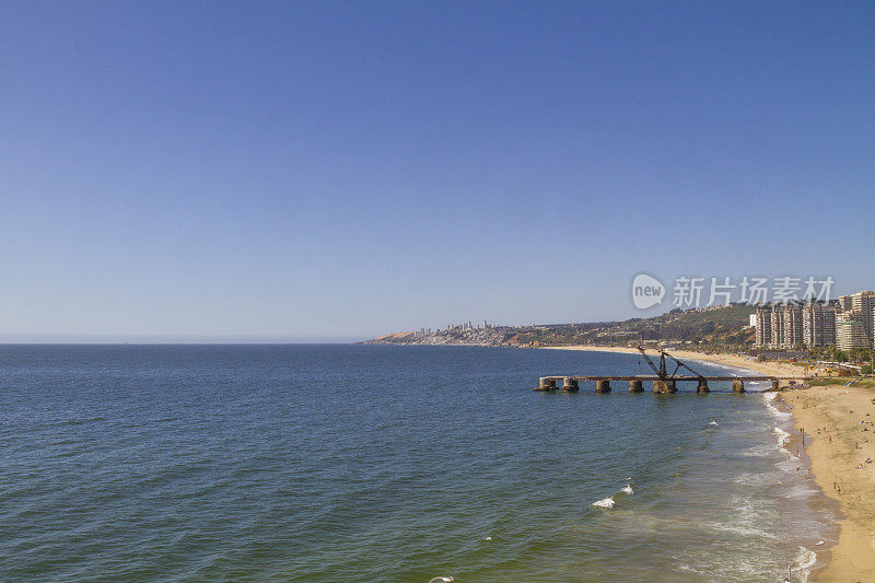 Viña Vina del Mar, Reñaca和conon全景鸟瞰图